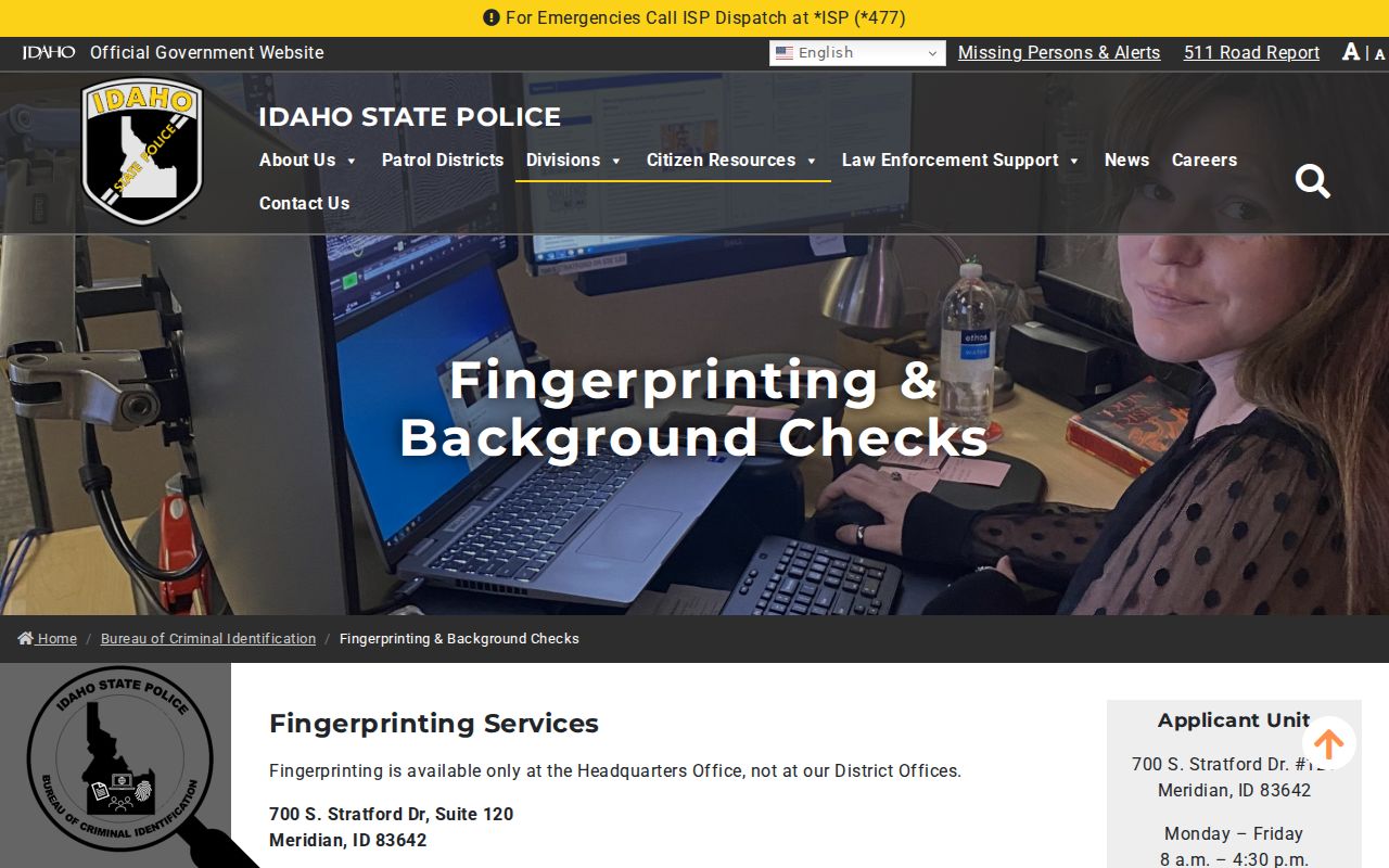 Idaho State Police BCI fingerprint criminal history request instructions