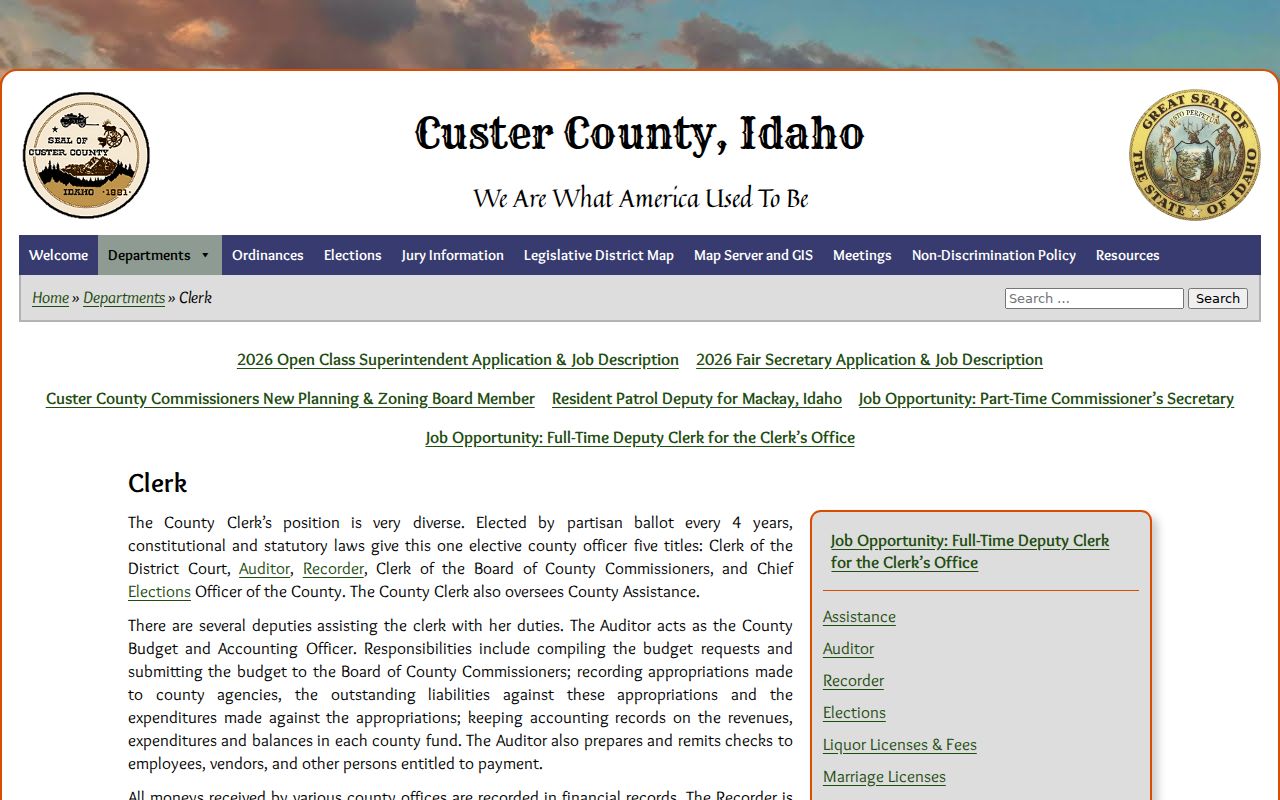 Custer County criminal record clerk office information