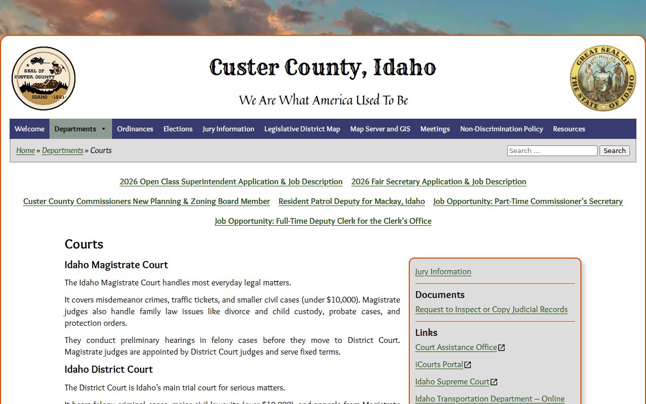 Custer County criminal case court schedule