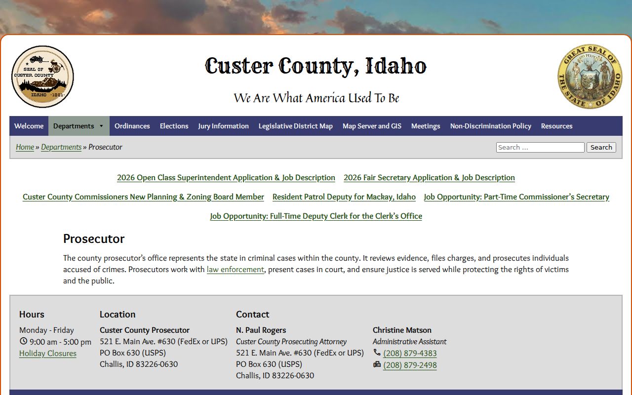 Custer County criminal charge prosecutor office