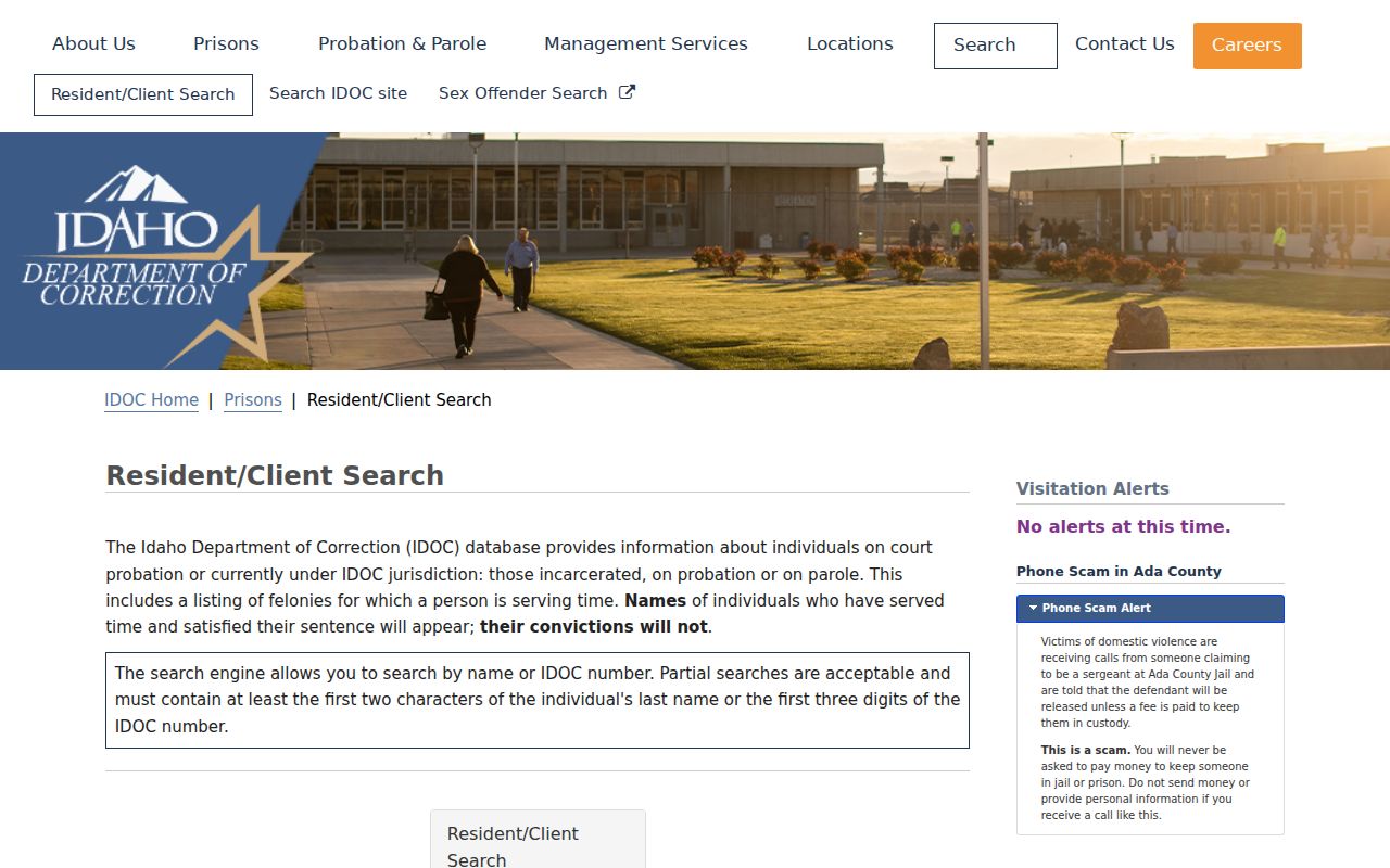 Custer County criminal custody IDOC resident search