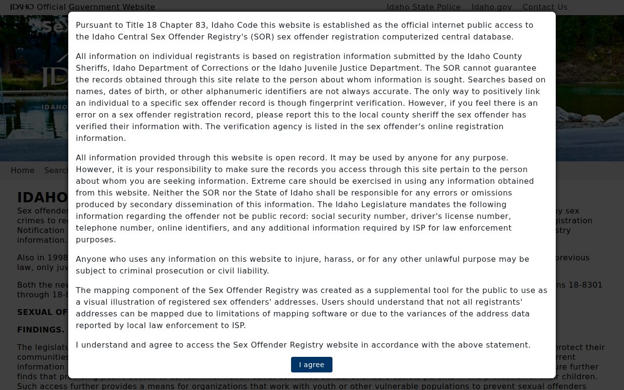 Idaho registry statutory notice and lawful use warning